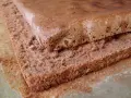 Dwa kawałki biszkoptu kakaowego na dużą blachę z 8 jaj, jeden na drugim. Puszysty i lekki.